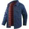 imageINVACHI Mens Denim Shirt Jacket Plaid Flannel Lined Shacket Casual Lightweight Trucker Cargo CoatBlue