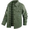 imageINVACHI Mens Denim Shirt Jacket Plaid Flannel Lined Shacket Casual Lightweight Trucker Cargo CoatGreen
