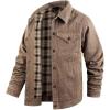 imageINVACHI Mens Denim Shirt Jacket Plaid Flannel Lined Shacket Casual Lightweight Trucker Cargo CoatKhaki