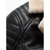imageINVACHI Mens Faux Fur Leather Trench Coat Winter Warm Fleece Lining Jacket with LapelBlack