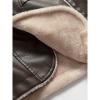 imageINVACHI Mens Faux Fur Leather Trench Coat Winter Warm Fleece Lining Jacket with LapelBrown