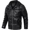 imageINVACHI Mens Faux Leather Bomber Jacket Hooded Fleece Lining Coat for Men Winter Warm Motorcycle JacketBlack