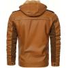 imageINVACHI Mens Faux Leather Bomber Jacket Hooded Fleece Lining Coat for Men Winter Warm Motorcycle JacketBrown