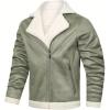 imageINVACHI Mens Faux Leather Fleece Jacket Sherpa Lined Warm Jacket FallampampWinter Trucker Jacket with Fur Notched LapelGreen