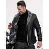 imageINVACHI Mens Faux Leather Fur Collar MidLength Jacket Padded Lining Winter Warm Lapel Trench CoatBlack