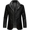 imageINVACHI Mens Faux Leather Fur Collar MidLength Jacket Padded Lining Winter Warm Lapel Trench CoatBlack