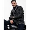 imageINVACHI Mens Faux Leather Fur Collar MidLength Jacket Padded Lining Winter Warm Lapel Trench CoatBlack