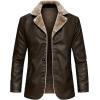 imageINVACHI Mens Faux Leather Fur Collar MidLength Jacket Padded Lining Winter Warm Lapel Trench CoatBrown