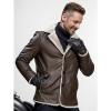 imageINVACHI Mens Faux Leather Fur Collar MidLength Jacket Padded Lining Winter Warm Lapel Trench CoatBrown