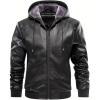 imageINVACHI Mens Faux Leather Jacket Fleece Lining Motorcycle Jacket Waterproof Windproof PU Bomber Jacket HoodedBlack
