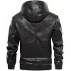 imageINVACHI Mens Faux Leather Jacket Fleece Lining Motorcycle Jacket Waterproof Windproof PU Bomber Jacket HoodedBlack