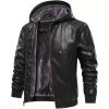 imageINVACHI Mens Faux Leather Jacket Fleece Lining Motorcycle Jacket Waterproof Windproof PU Bomber Jacket HoodedBlack