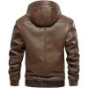 imageINVACHI Mens Faux Leather Jacket Fleece Lining Motorcycle Jacket Waterproof Windproof PU Bomber Jacket HoodedBrown