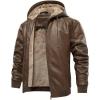 imageINVACHI Mens Faux Leather Jacket Fleece Lining Motorcycle Jacket Waterproof Windproof PU Bomber Jacket HoodedBrown