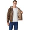 imageINVACHI Mens Faux Leather Jacket Fleece Lining Motorcycle Jacket Waterproof Windproof PU Bomber Jacket HoodedBrown