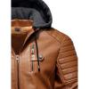 imageINVACHI Mens Faux Leather Jacket Fleece Lining Motorcycle Jacket Waterproof Windproof PU Bomber Jacket HoodedNewbrown