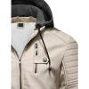 imageINVACHI Mens Faux Leather Jacket Fleece Lining Motorcycle Jacket Waterproof Windproof PU Bomber Jacket HoodedNewwhite
