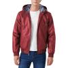 imageINVACHI Mens Faux Leather Jacket Fleece Lining Motorcycle Jacket Waterproof Windproof PU Bomber Jacket HoodedRed