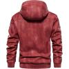imageINVACHI Mens Faux Leather Jacket Fleece Lining Motorcycle Jacket Waterproof Windproof PU Bomber Jacket HoodedRed