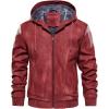 imageINVACHI Mens Faux Leather Jacket Fleece Lining Motorcycle Jacket Waterproof Windproof PU Bomber Jacket HoodedRed