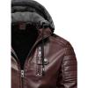 imageINVACHI Mens Faux Leather Jacket Fleece Lining Motorcycle Jacket Waterproof Windproof PU Bomber Jacket HoodedWine Red