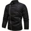imageINVACHI Mens Faux Leather Jacket Lightweight Motorcycle Riding Jacket with Stand CollarBlack