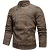 imageINVACHI Mens Faux Leather Jacket Lightweight Motorcycle Riding Jacket with Stand CollarBrown