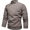 imageINVACHI Mens Faux Leather Jacket Lightweight Motorcycle Riding Jacket with Stand CollarKhaki
