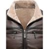 imageINVACHI Mens Faux Leather Jacket Waterproof Motorcycle Jacket Men Sherpa Lined Bomber Jacket Men with Fur LapelRetro Brown