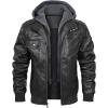 imageINVACHI Mens Faux Leather Motorcycle Jacket Biker Coat with Hood PU Waterproof Vintage Bomber for Men02black
