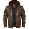 imageINVACHI Mens Faux Leather Motorcycle Jacket Biker Coat with Hood PU Waterproof Vintage Bomber for Men02brown