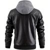 imageINVACHI Mens Faux Leather Motorcycle Jacket Biker Coat with Hood PU Waterproof Vintage Bomber for MenBlack