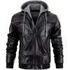 imageINVACHI Mens Faux Leather Motorcycle Jacket Biker Coat with Hood PU Waterproof Vintage Bomber for MenBlack