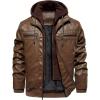 imageINVACHI Mens Faux Leather Motorcycle Jacket Biker Coat with Hood PU Waterproof Vintage Bomber for MenBrown