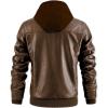 imageINVACHI Mens Faux Leather Motorcycle Jacket Biker Coat with Hood PU Waterproof Vintage Bomber for MenBrown
