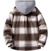 imageINVACHI Mens Flannel Plaid Jacket with Hood Casual Fall Jacket for Men Lightweight Cargo JacketBrown