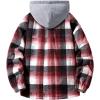imageINVACHI Mens Flannel Plaid Jacket with Hood Casual Fall Jacket for Men Lightweight Cargo JacketRed