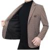 imageINVACHI Mens Houndstooth Tweed Blazer Single Breasted Casual Suit Jacket Slim Fit Sports Coat for MenCoffee