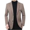 imageINVACHI Mens Houndstooth Tweed Blazer Single Breasted Casual Suit Jacket Slim Fit Sports Coat for MenCoffee