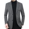 imageINVACHI Mens Houndstooth Tweed Blazer Single Breasted Casual Suit Jacket Slim Fit Sports Coat for MenGrey