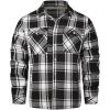 imageINVACHI Mens Plaid Shirt Jacket Flannel Sherpa Lined Jacket Mens Casual Cotton Lightweight JacketBlack