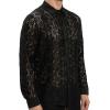 imageINVACHI Mens Sexy Lace See Through Shirts Blouse Long Sleeve Button Down Fishnet Sheer ShirtsBlack