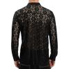 imageINVACHI Mens Sexy Lace See Through Shirts Blouse Long Sleeve Button Down Fishnet Sheer ShirtsBlack