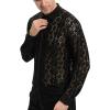 imageINVACHI Mens Sexy Lace See Through Shirts Blouse Long Sleeve Button Down Fishnet Sheer ShirtsBlack