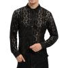 imageINVACHI Mens Sexy Lace See Through Shirts Blouse Long Sleeve Button Down Fishnet Sheer ShirtsBlack