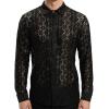 imageINVACHI Mens Sexy Lace See Through Shirts Blouse Long Sleeve Button Down Fishnet Sheer ShirtsBlack