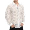 imageINVACHI Mens Sexy Lace See Through Shirts Blouse Long Sleeve Button Down Fishnet Sheer ShirtsWhite