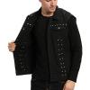 imageINVACHI Mens Slim Fit Punk Denim Vest Sleeveless Jeans Vest Jacket with RivetsBlack