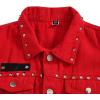 imageINVACHI Mens Slim Fit Punk Denim Vest Sleeveless Jeans Vest Jacket with RivetsRed