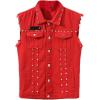 imageINVACHI Mens Slim Fit Punk Denim Vest Sleeveless Jeans Vest Jacket with RivetsRed